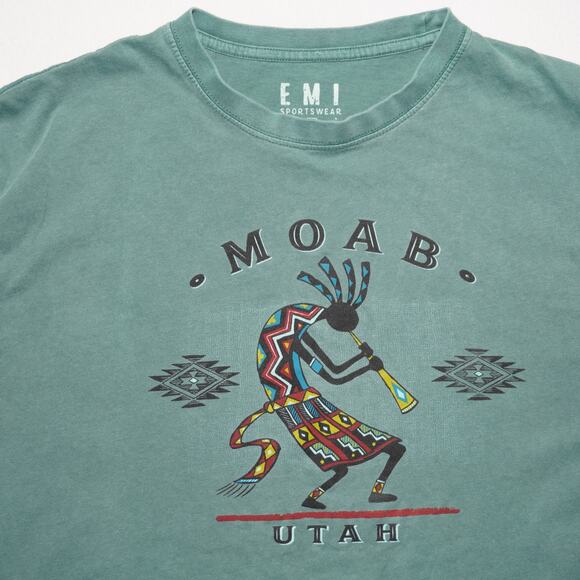 EMI Sportswear Moab Utah Kokopelli Graphic T-Shirt XL – Faded Green 100% Cotton - Picture 2 of 10